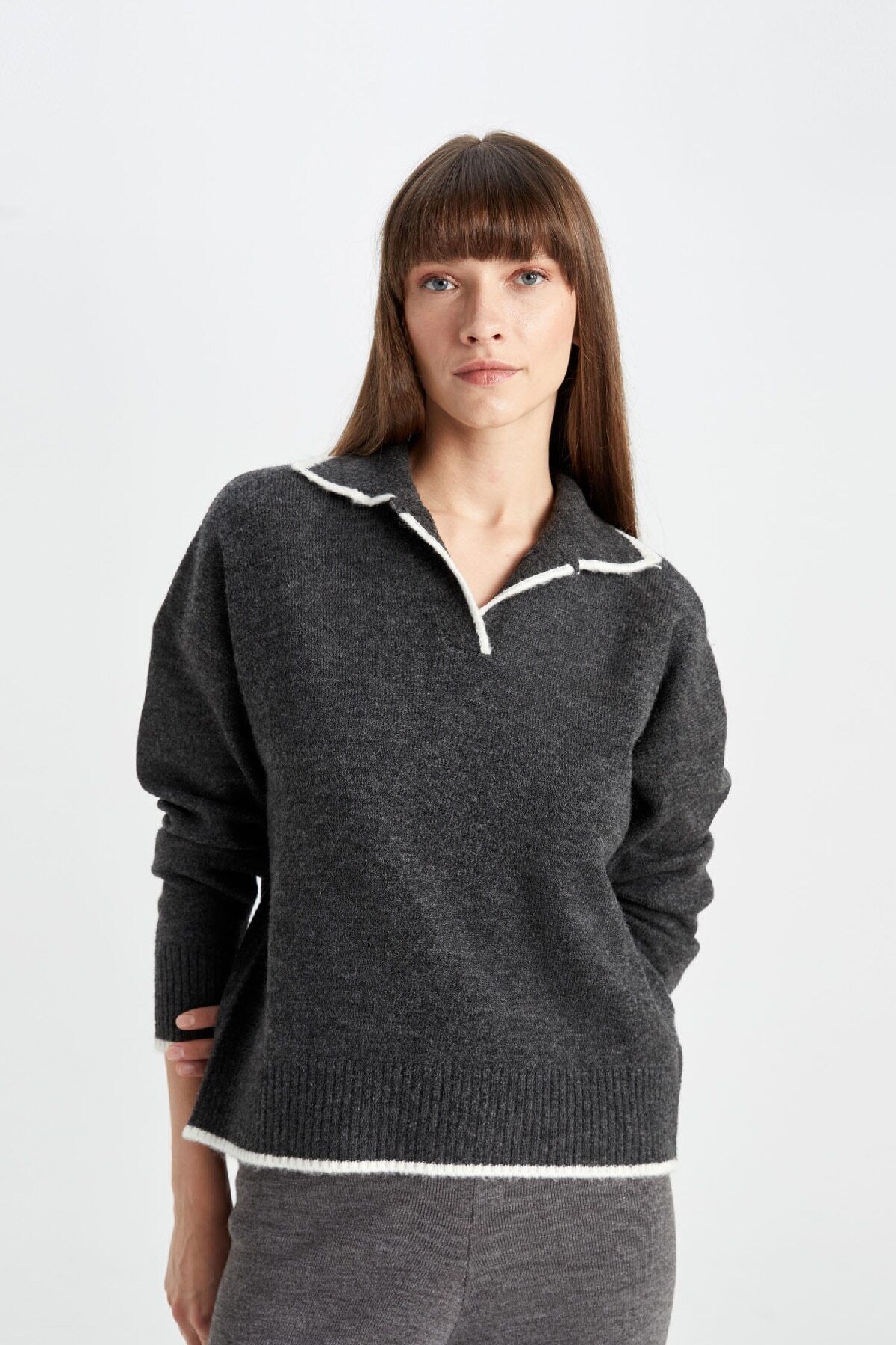 Regular Fit Yumuşak Dokulu Polo Yaka Triko Kazak A3868ax24wn Regular Fit Yumuşak Dokulu Polo Yaka Triko Kazak A3868ax24wn