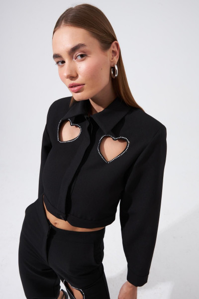 Love Serisi Straz Taşlı Blazer Ceket Siyah Love Serisi Straz Taşlı Blazer Ceket Siyah