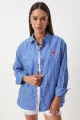 Kalp Nakışlı Çizgili Oversize Poplin gömlek Lacivert Beyaz Ldx0001 Kalp Nakışlı Çizgili Oversize Poplin gömlek Lacivert Beyaz Ldx0001