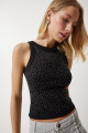 Taş Işlemeli Crop Triko Bluz Siyah Lnj0006 Taş Işlemeli Crop Triko Bluz Siyah Lnj0006