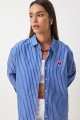 Kalp Nakışlı Çizgili Oversize Poplin gömlek Lacivert Beyaz Ldx0001 Kalp Nakışlı Çizgili Oversize Poplin gömlek Lacivert Beyaz Ldx0001