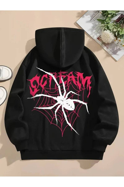 unisex Örümcek Desenli Kapüşonlu sırt baskılı  Sweatshirt unisex Örümcek Desenli Kapüşonlu sırt baskılı  Sweatshirt