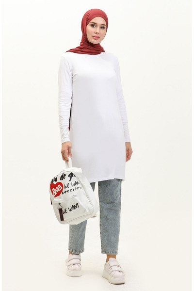 Penye Tunik 10645-05 Beyaz Penye Tunik 10645-05 Beyaz