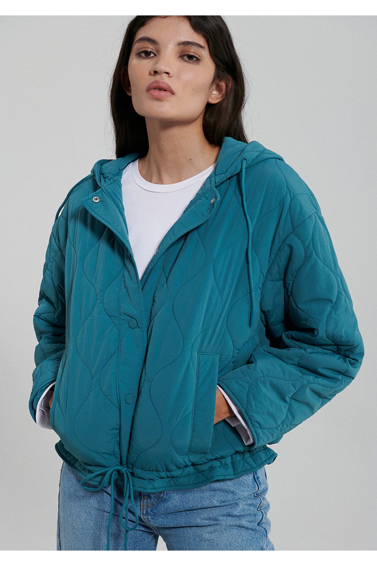 Kapitone Beli Bağcıklı Mavi Ceket Oversize / Geniş Kesim 1110323-70753 Kapitone Beli Bağcıklı Mavi Ceket Oversize / Geniş Kesim 1110323-70753