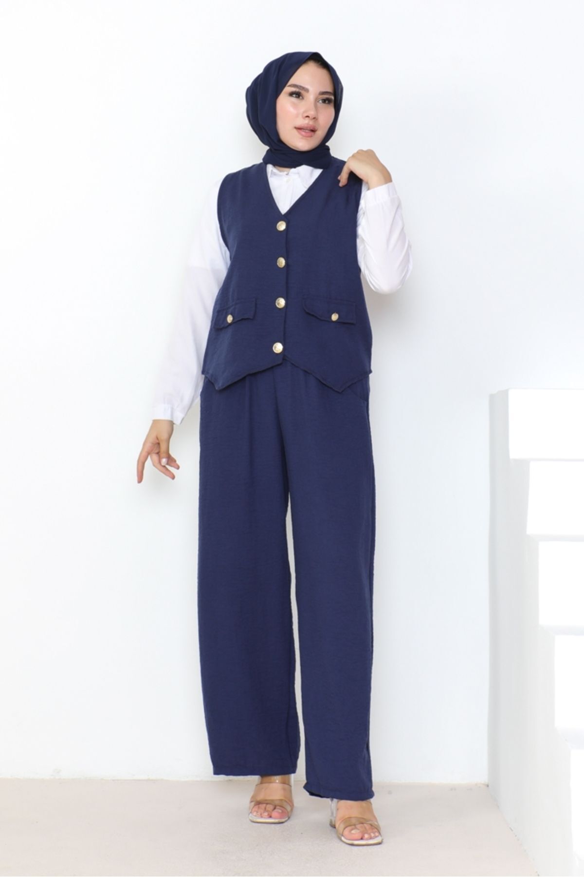 Yelek Pantolon Keten İkili Takım 1035 - Lacivert Yelek Pantolon Keten İkili Takım 1035 - Lacivert