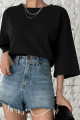 Siyah Basic Düz Baskısız Oversize Salas Boyfriend Kadın T-shirt Siyah Basic Düz Baskısız Oversize Salas Boyfriend Kadın T-shirt