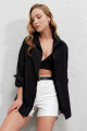 Kadın Siyah Oversize Uzun Basic Gömlek Hzl22w-bd139001 Kadın Siyah Oversize Uzun Basic Gömlek Hzl22w-bd139001