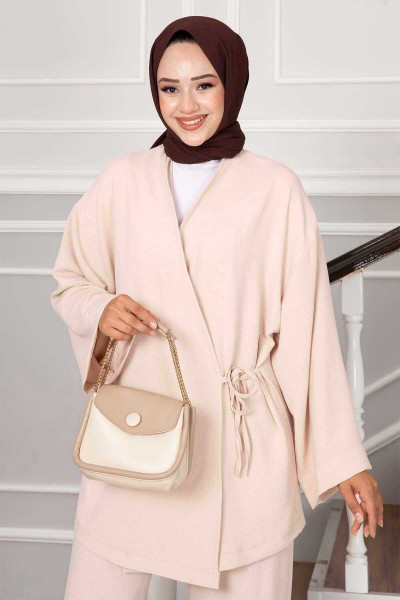 Yandan Bağlamalı Bağçıklı Kimono Takım