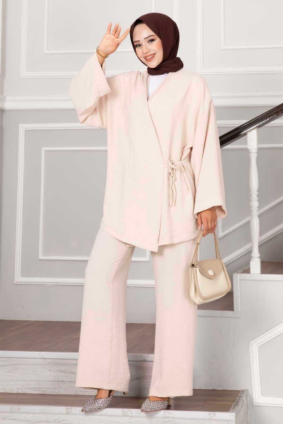 Yandan Bağlamalı Bağçıklı Kimono Takım