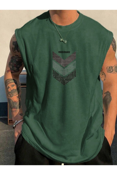 Perseverance Baskılı Kolsuz tshirt  Erkek Sıfır Kol Giyim Spor Giyim Oversize T-SHİRT
