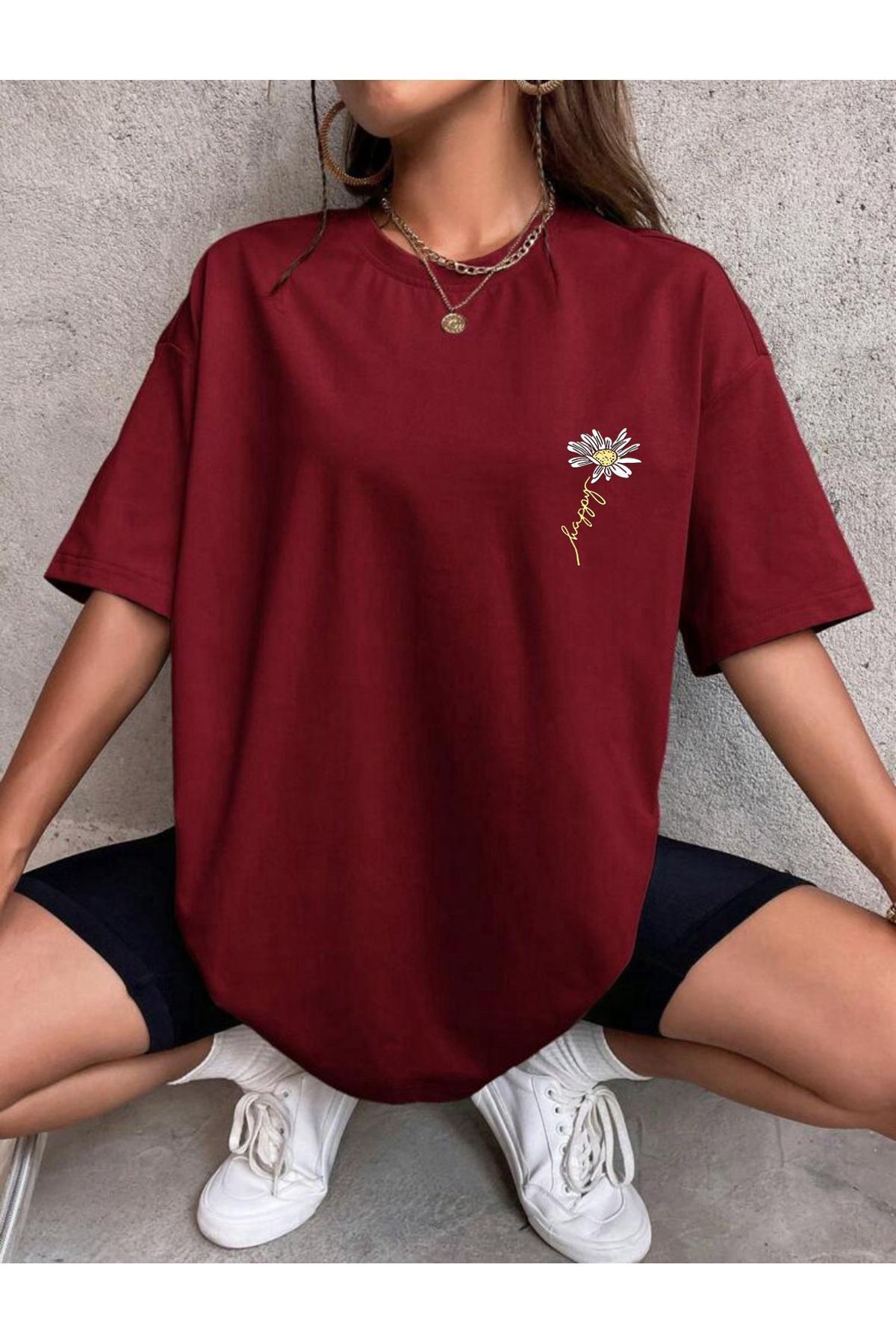 PAPATYA Baskılı Yazlık Pamuklu Kumaş Oversize Kalıp Tshirt PAPATYA Baskılı Yazlık Pamuklu Kumaş Oversize Kalıp Tshirt