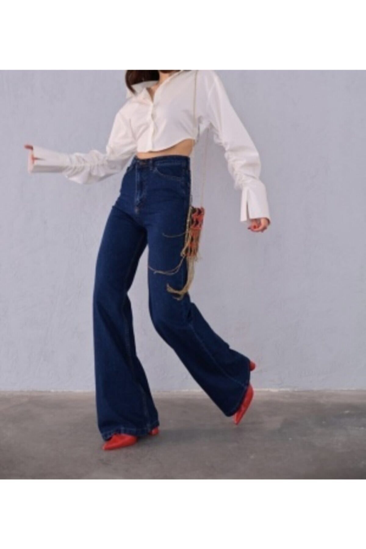 Kadın Yüksekbel Likralı Palazzo Jeans Kadın Yüksekbel Likralı Palazzo Jeans