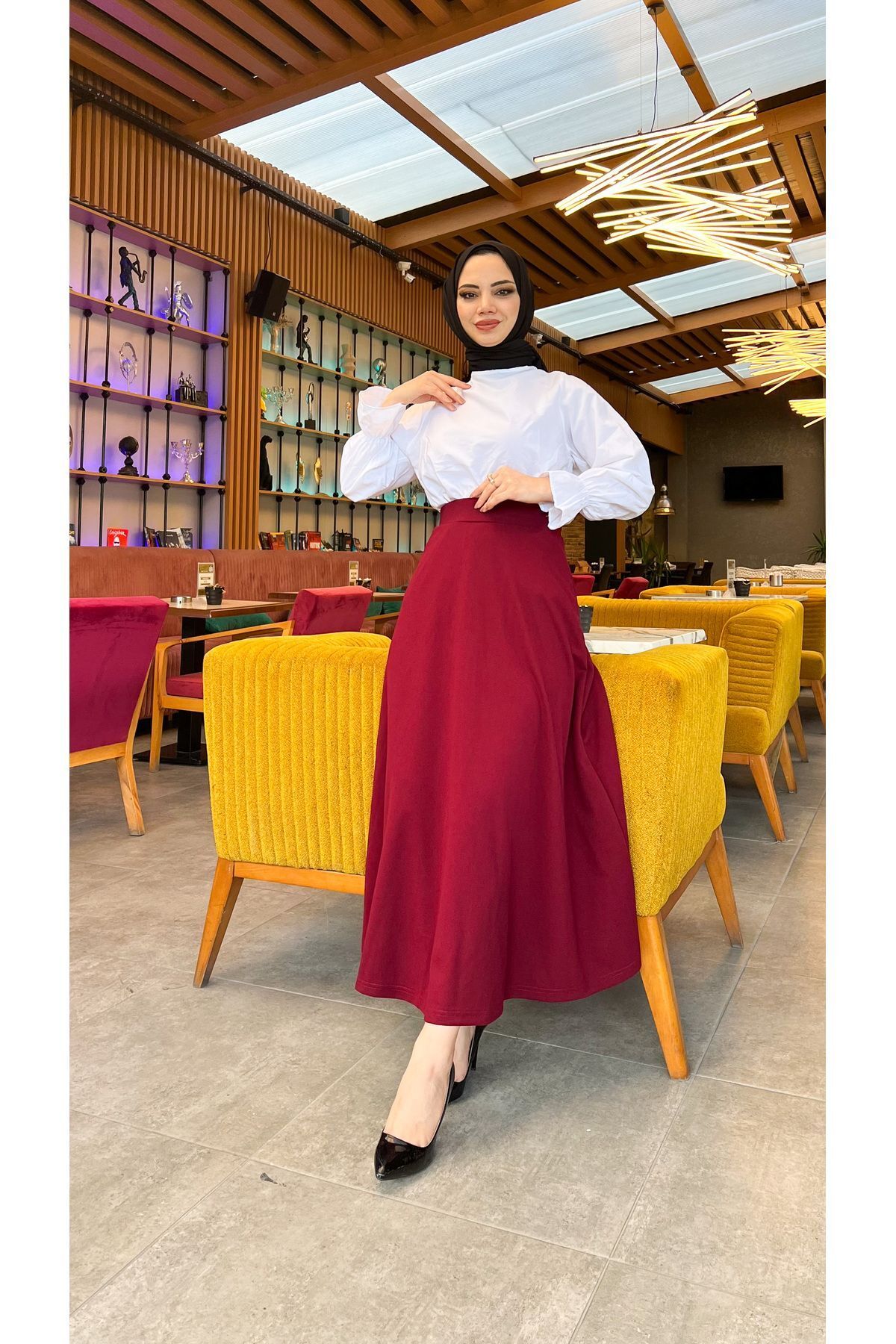 Tesettür Maxi Boy 36-48 Beden Arası (S-M-L-XL) Altı Dikişli Dört Mevsim Skuba Krep Etek Bordo Tesettür Maxi Boy 36-48 Beden Arası (S-M-L-XL) Altı Dikişli Dört Mevsim Skuba Krep Etek Bordo