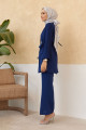 Kolları Piliseli Pantolon Tunik Takım - İndigo Kolları Piliseli Pantolon Tunik Takım - İndigo