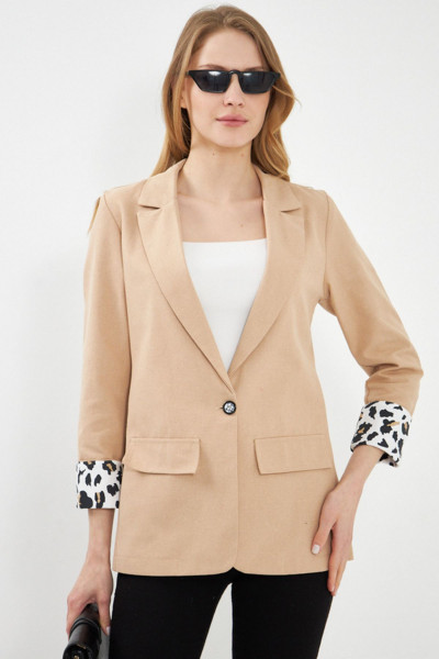 Kadın Vizon Dekaeksi Ceket Cep Kapaklı Kol Içi Leoparlı Arm-24y001039 Kadın Vizon Dekaeksi Ceket Cep Kapaklı Kol Içi Leoparlı Arm-24y001039