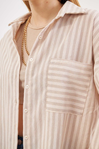 Kadın Vizon Çizgili Uzun Kol Cep Detaylı Pileli Oversize Gömlek ARM-24Y001057 Kadın Vizon Çizgili Uzun Kol Cep Detaylı Pileli Oversize Gömlek ARM-24Y001057