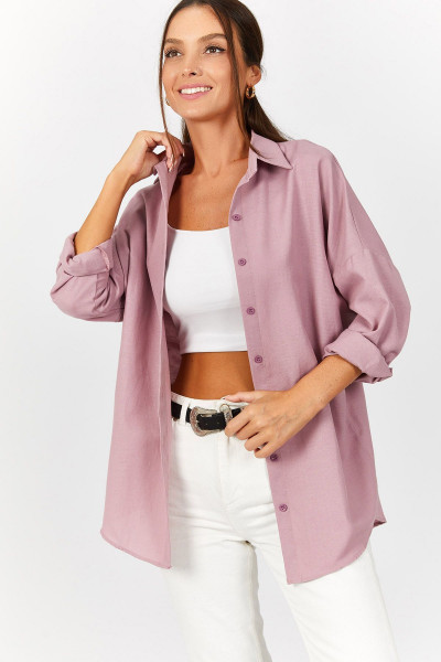 Kadın Pembe Oversize Uzun Basic Gömlek Arm-22y001118 Kadın Pembe Oversize Uzun Basic Gömlek Arm-22y001118