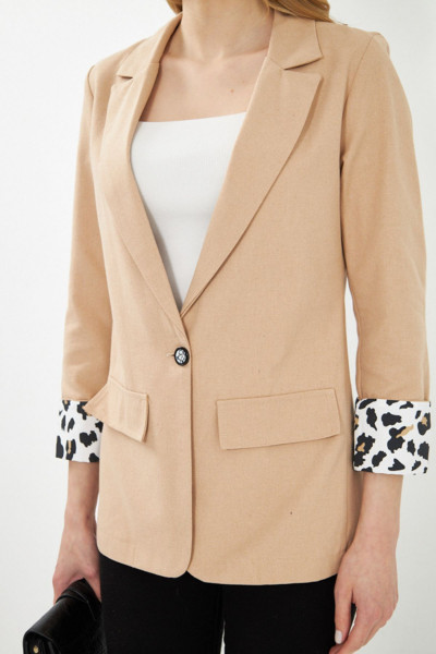 Kadın Vizon Dekaeksi Ceket Cep Kapaklı Kol Içi Leoparlı Arm-24y001039 Kadın Vizon Dekaeksi Ceket Cep Kapaklı Kol Içi Leoparlı Arm-24y001039