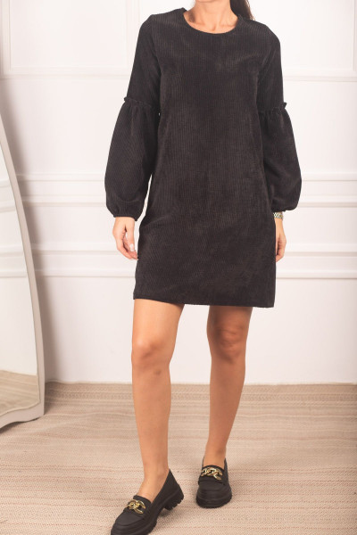 Kadın Siyah Kolu Balonlu Kadife Elbise ARM-20K001107 Kadın Siyah Kolu Balonlu Kadife Elbise ARM-20K001107