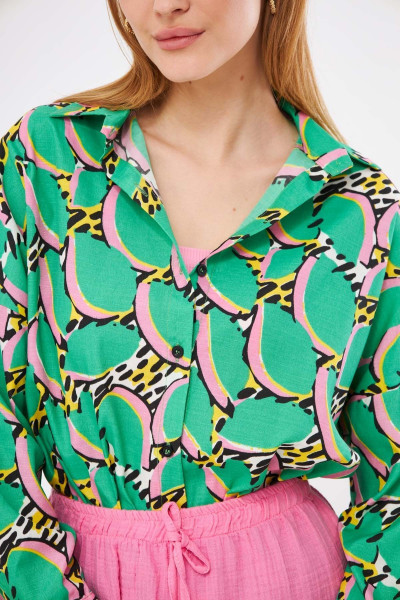 Kadın Yeşil Desenli Oversize Uzun Basic Gömlek ARM-22Y001148 Kadın Yeşil Desenli Oversize Uzun Basic Gömlek ARM-22Y001148