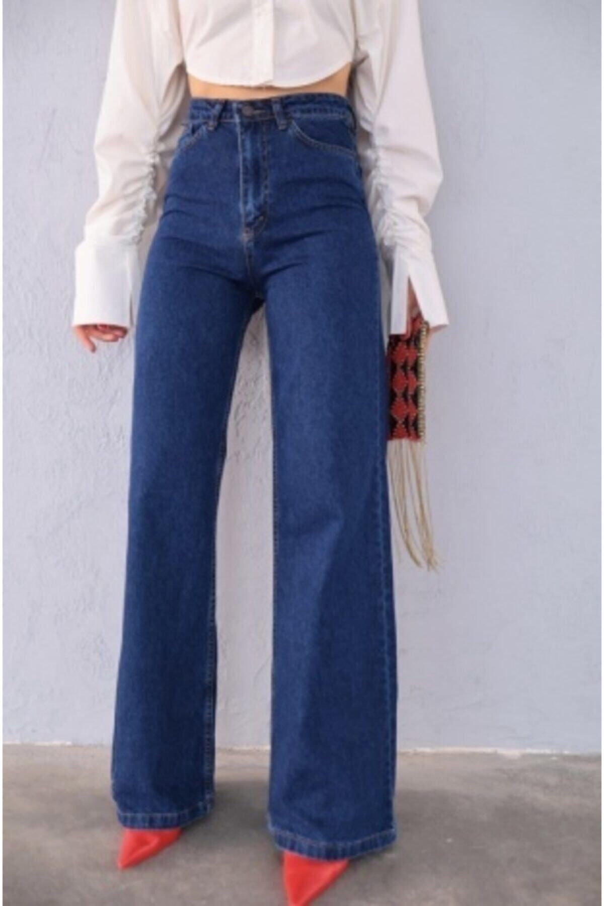 Kadın Yüksekbel Likralı Palazzo Jeans Kadın Yüksekbel Likralı Palazzo Jeans