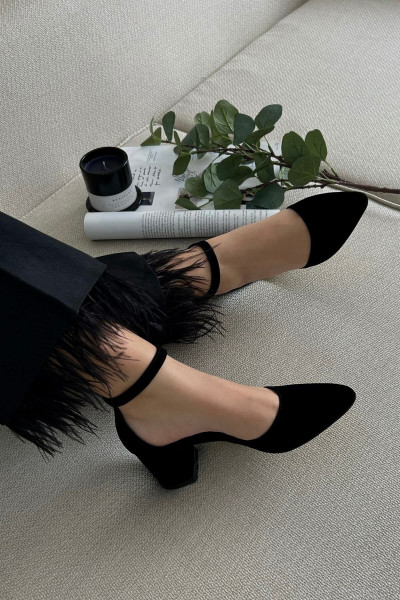 Kadın Ruth Kısa Kalın Topuklu Günlük Rahat Siyah Süet Ayakkabı