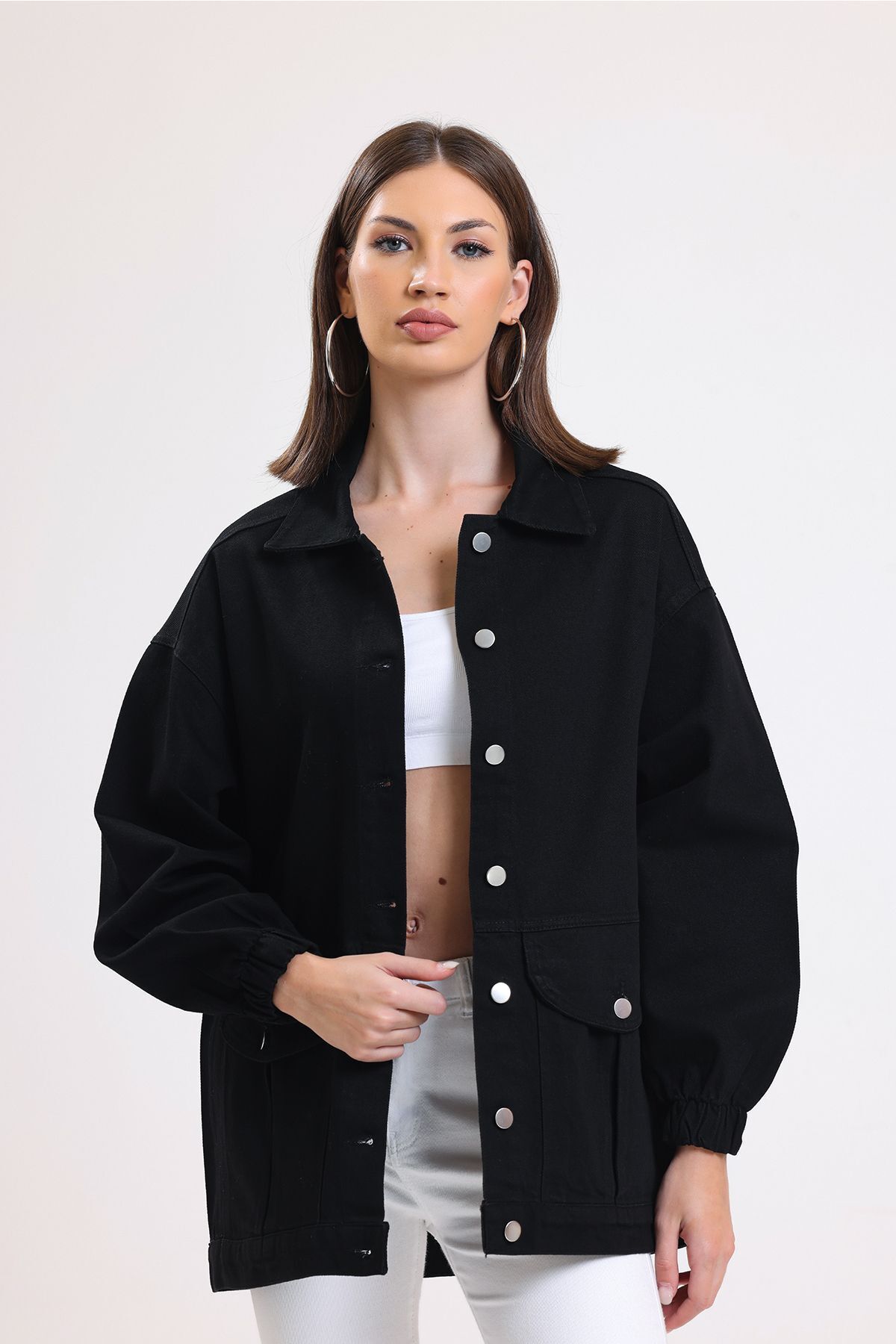 Kadın Siyah Oversize Kot Ceket 00150 Kadın Siyah Oversize Kot Ceket 00150