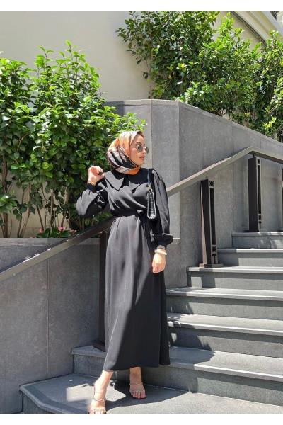 Siyah Krep Bebe Yaka Elbise Siyah Krep Bebe Yaka Elbise