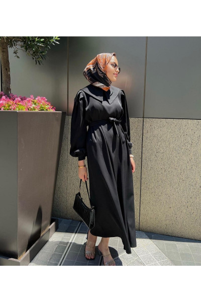 Siyah Krep Bebe Yaka Elbise Siyah Krep Bebe Yaka Elbise