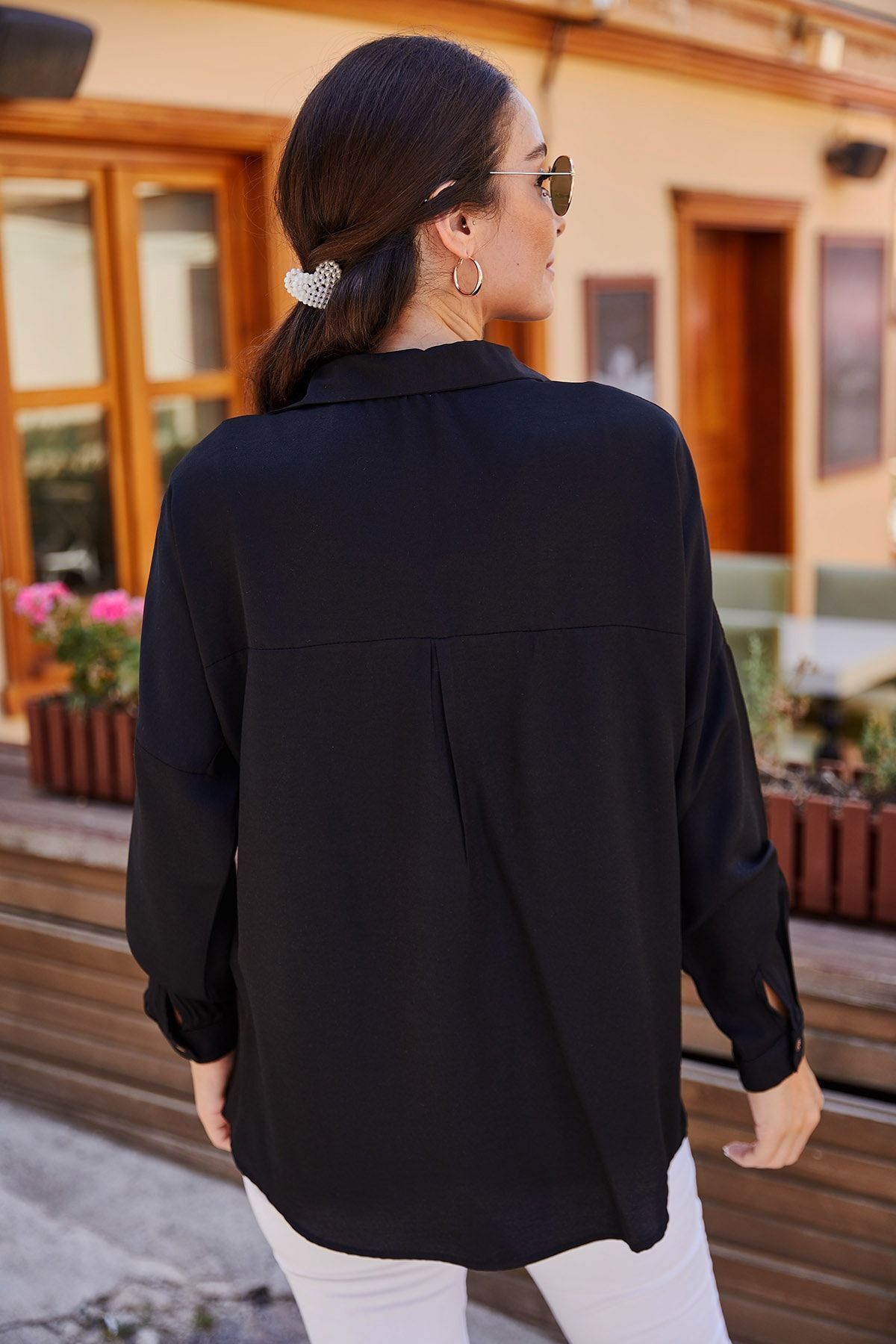 Kadın Siyah Oversize Uzun Basic Gömlek Kadın Siyah Oversize Uzun Basic Gömlek