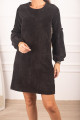 Kadın Siyah Kolu Balonlu Kadife Elbise ARM-20K001107 Kadın Siyah Kolu Balonlu Kadife Elbise ARM-20K001107
