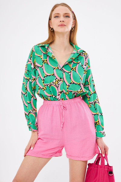 Kadın Yeşil Desenli Oversize Uzun Basic Gömlek ARM-22Y001148 Kadın Yeşil Desenli Oversize Uzun Basic Gömlek ARM-22Y001148