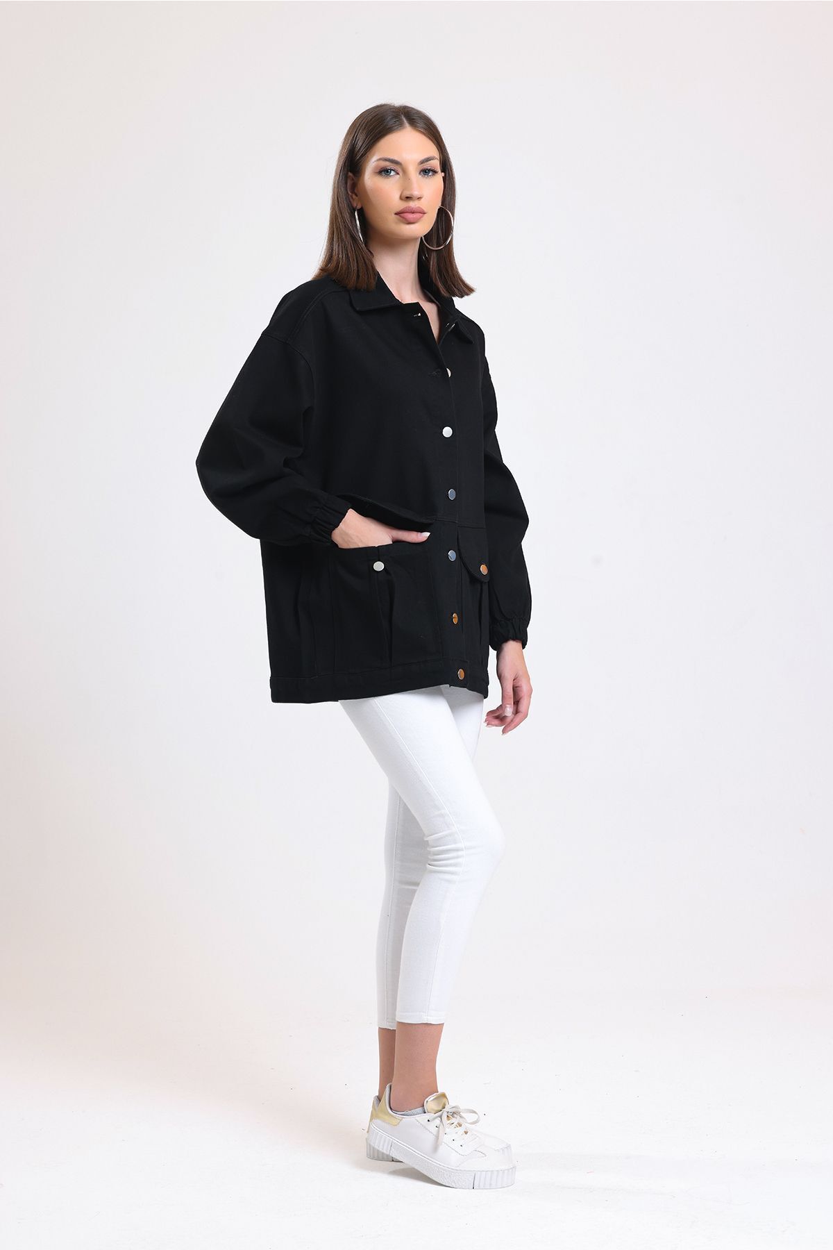Kadın Siyah Oversize Kot Ceket 00150 Kadın Siyah Oversize Kot Ceket 00150