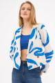 Kadın Saks Kruvaze Yaka Desenli Crop Ceket ARM-24Y001058 Kadın Saks Kruvaze Yaka Desenli Crop Ceket ARM-24Y001058