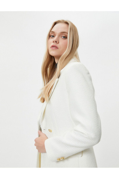 Tüvit Blazer Ceket Kruvaze Düğmeli Cepli Tüvit Blazer Ceket Kruvaze Düğmeli Cepli