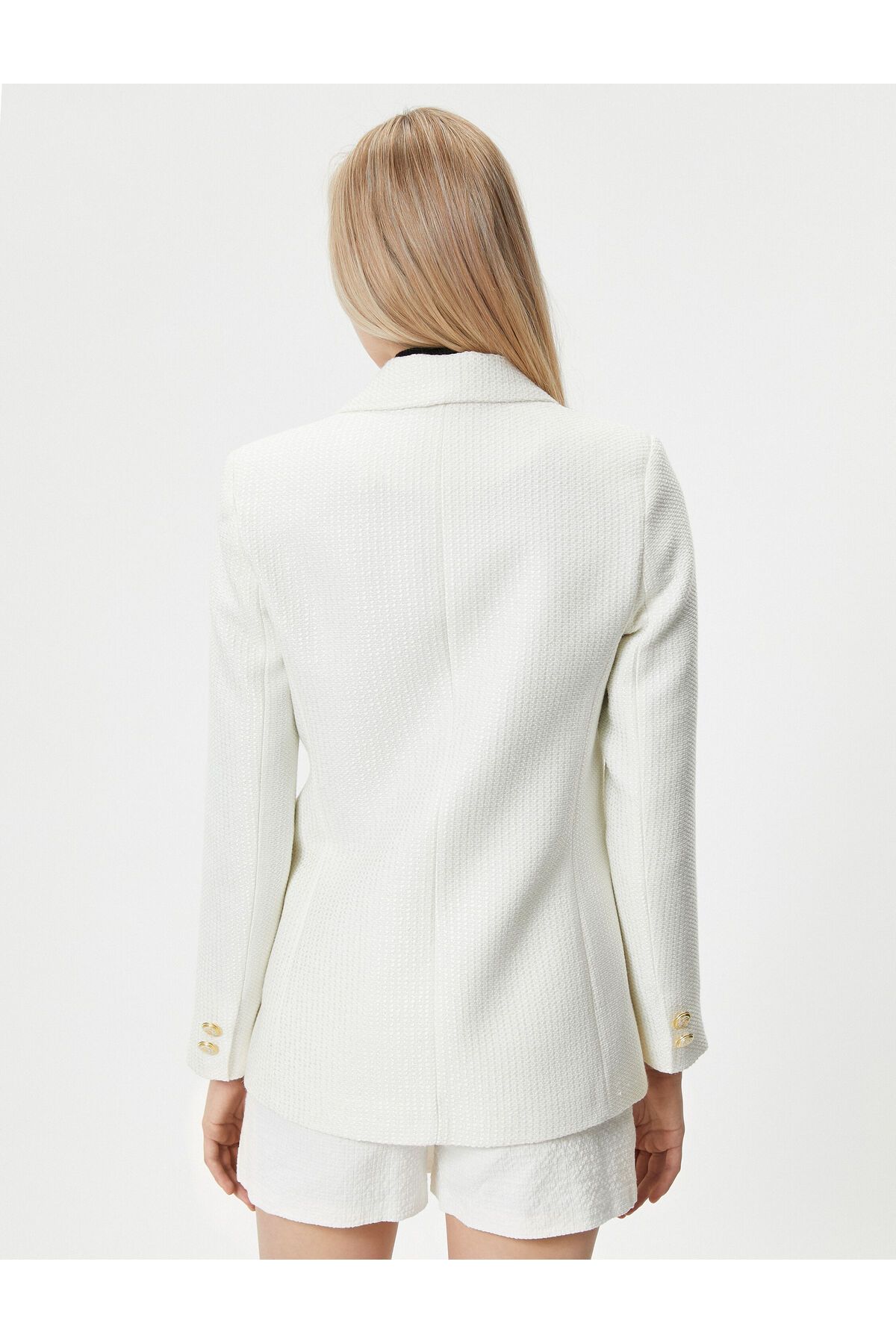 Tüvit Blazer Ceket Kruvaze Düğmeli Cepli Tüvit Blazer Ceket Kruvaze Düğmeli Cepli