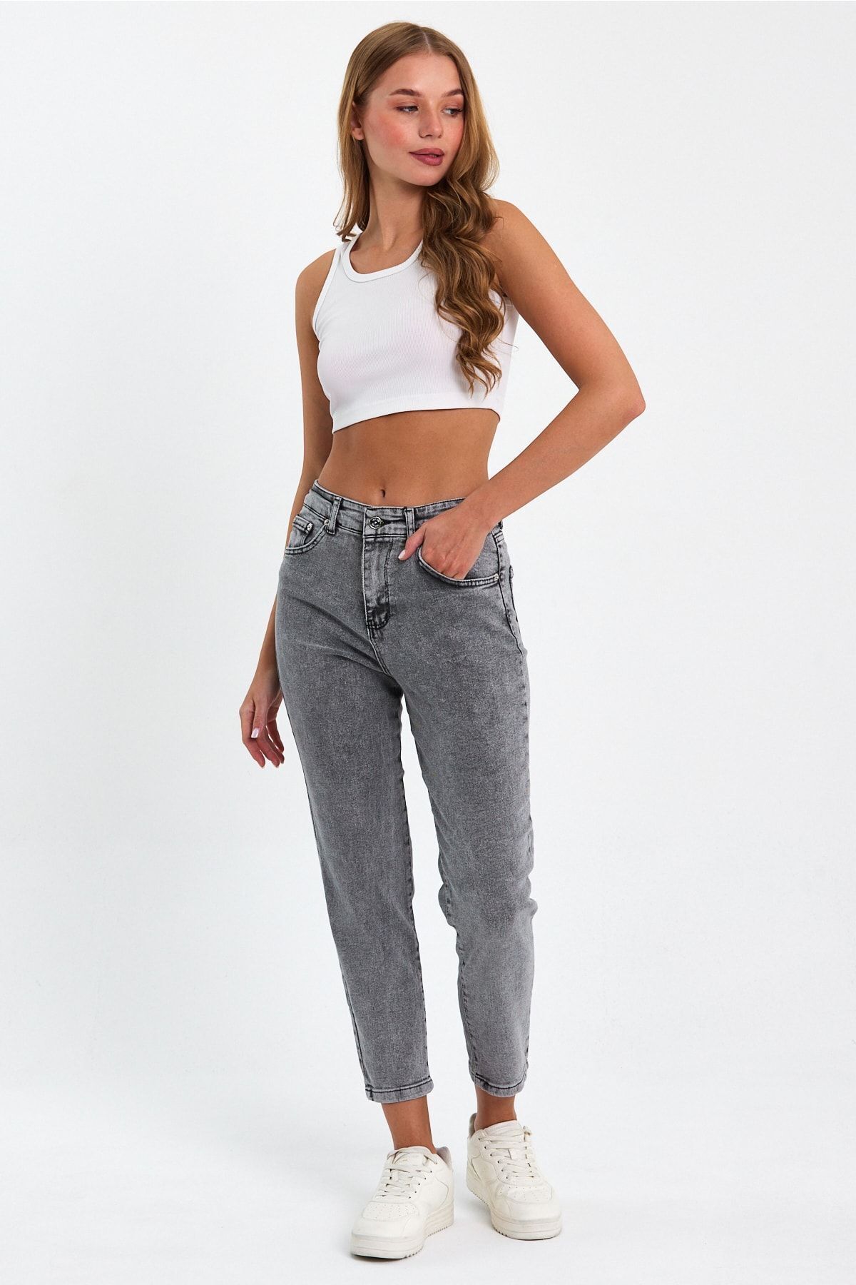 Ngbutika Kar Gri Mom Jeans Likralı Kot Pantolon Ngbutika Kar Gri Mom Jeans Likralı Kot Pantolon