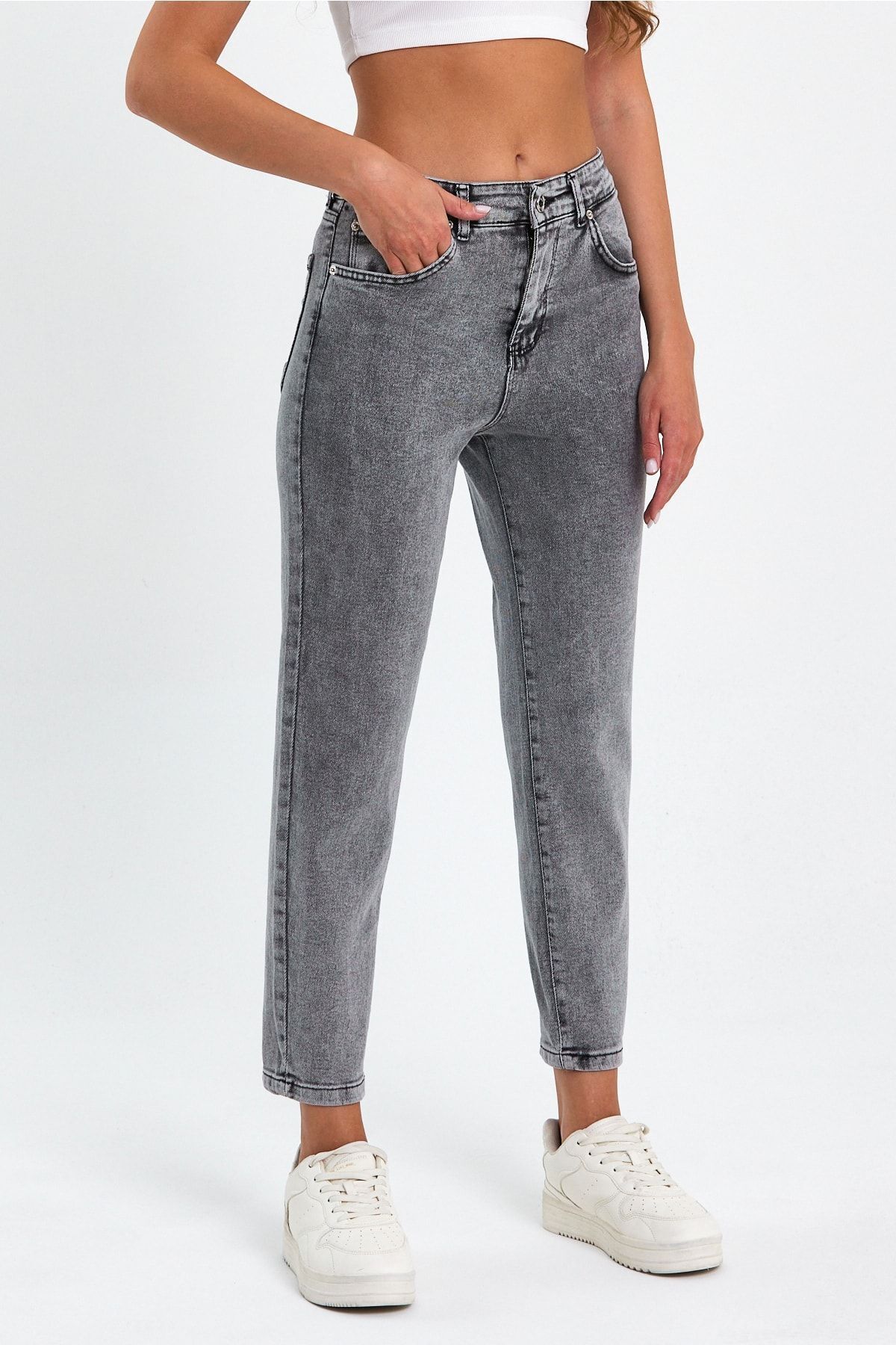 Ngbutika Kar Gri Mom Jeans Likralı Kot Pantolon Ngbutika Kar Gri Mom Jeans Likralı Kot Pantolon