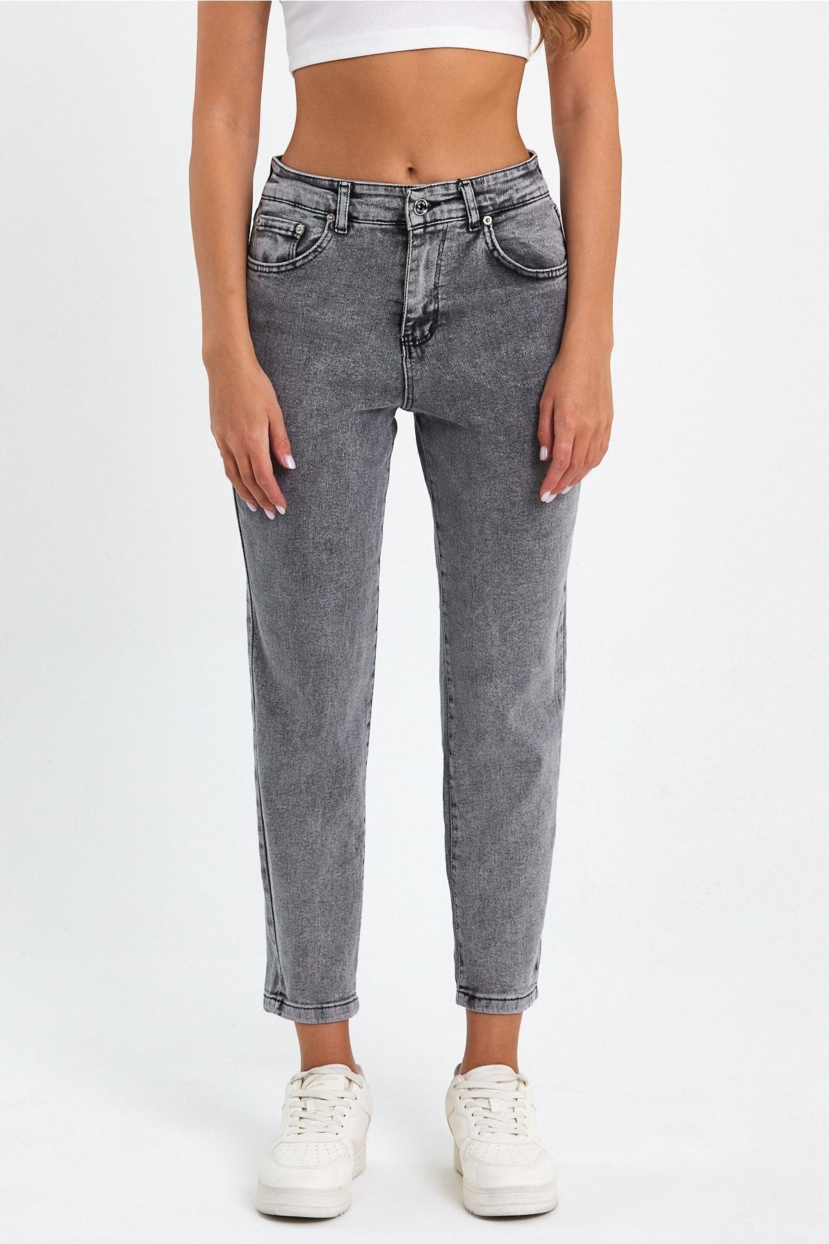 Ngbutika Kar Gri Mom Jeans Likralı Kot Pantolon Ngbutika Kar Gri Mom Jeans Likralı Kot Pantolon
