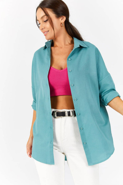 Kadın Yeşil Oversize Uzun Basic Gömlek ARM-22Y001118 Kadın Yeşil Oversize Uzun Basic Gömlek ARM-22Y001118
