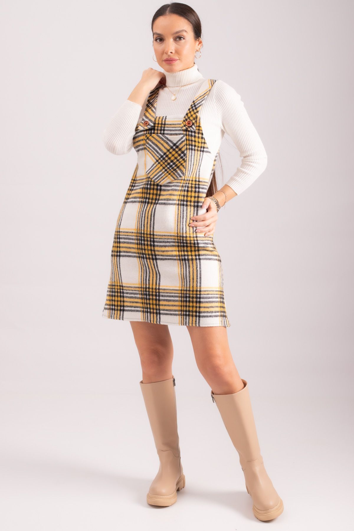 Kadın Sarı Ekose Desen Cepli Jile ARM-24K001036 Kadın Sarı Ekose Desen Cepli Jile ARM-24K001036