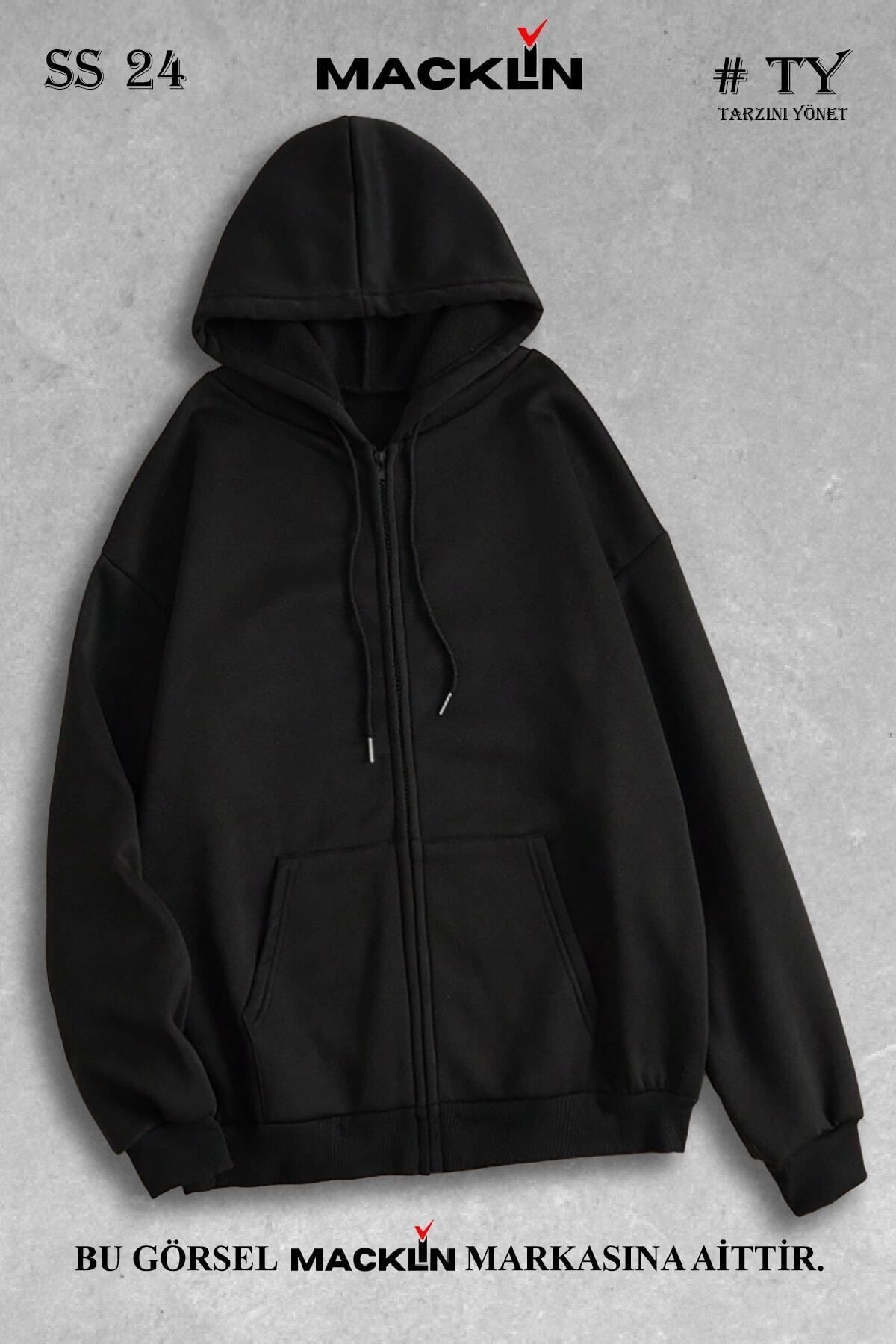 Unisex Kapüşonlu Basic Fermuarlı Sweatshirt Unisex Kapüşonlu Basic Fermuarlı Sweatshirt