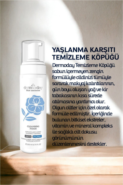Mavi Anemon Çiçeği Cilt Temizleme Köpüğü Yaşlanma Karşıtı 200 ml