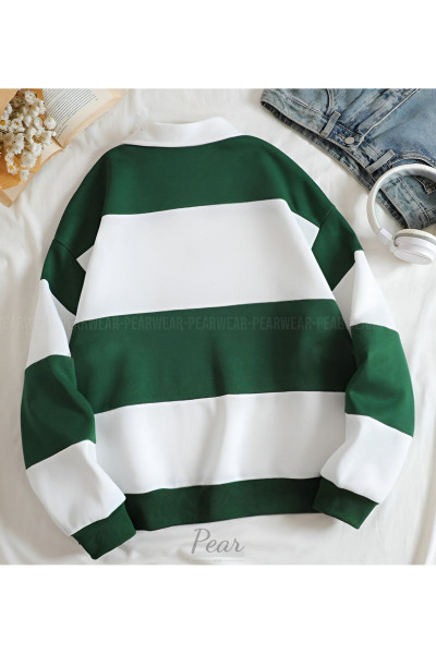 Yeşil Beyaz Çift Renkli Fermuarlı Oversize Sweatshirt Yeşil Beyaz Çift Renkli Fermuarlı Oversize Sweatshirt