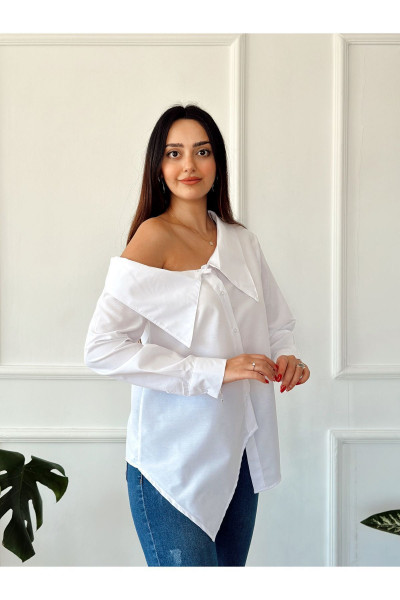 OMUZU DÜŞÜK CUT OUT PAMUKLU GÖMLEK OMUZU DÜŞÜK CUT OUT PAMUKLU GÖMLEK