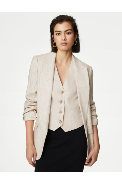 Relaxed Fit Keten Blazer Ceket