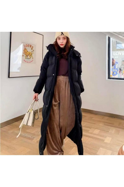 UZUN ŞİŞME MONT BİLEK KISMI AYARLANABİLİR ÇITÇIT DETAYLI - SİYAH RENK