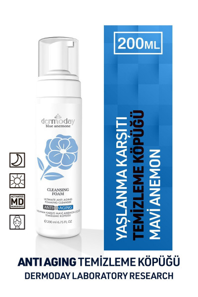 Mavi Anemon Çiçeği Cilt Temizleme Köpüğü Yaşlanma Karşıtı 200 ml