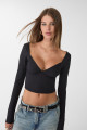 V yaka poliamid t-shirt