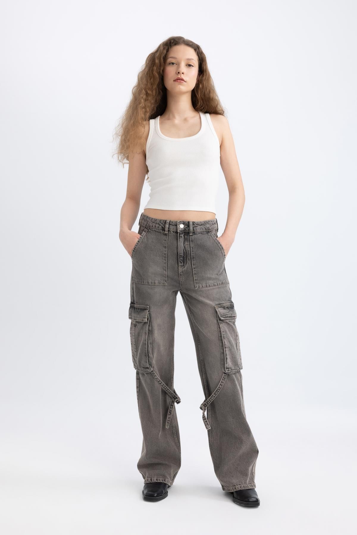 Wide Leg Kargo Yüksek Bel Uzun Jean Pantolon C1145ax24sp Wide Leg Kargo Yüksek Bel Uzun Jean Pantolon C1145ax24sp